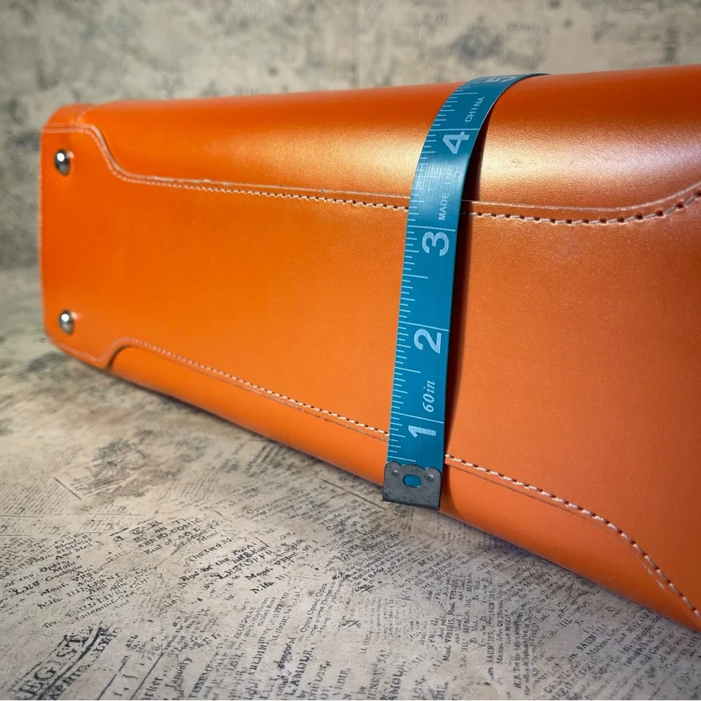 Structured Orange Leather Laptop Tote Bag with Double Handles